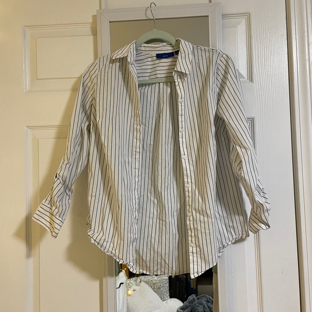 White and navy striped button down